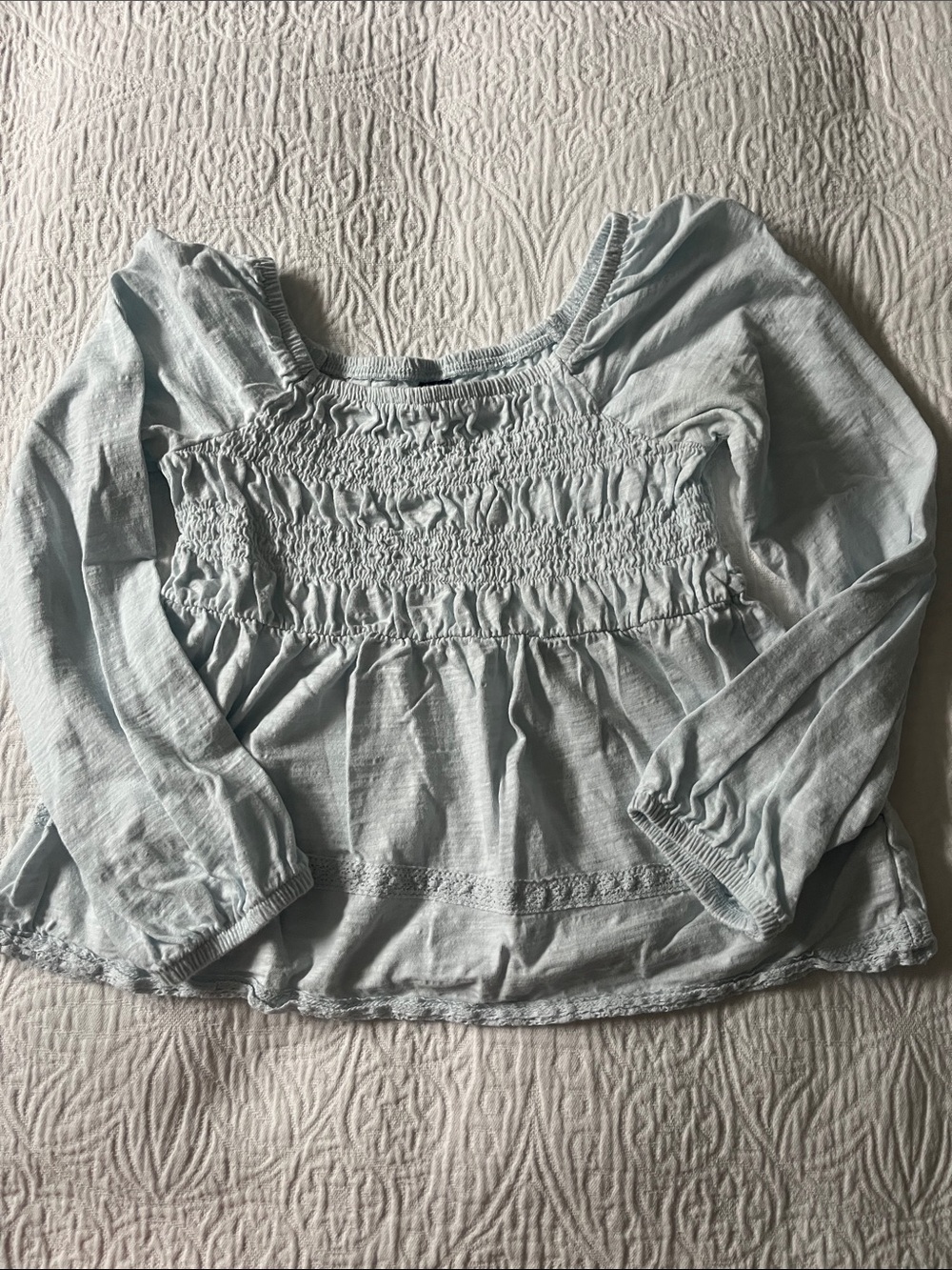 Old Navy Light Blue Cotton Smocked Top, Size Large (10/12)